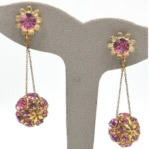 Vintage NWT COQUETTE Alice Caviness Earrings Gold Pink Dangle Clip On Glinda